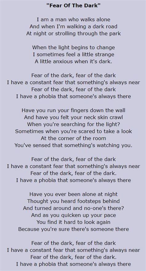 fear of the dark letra.